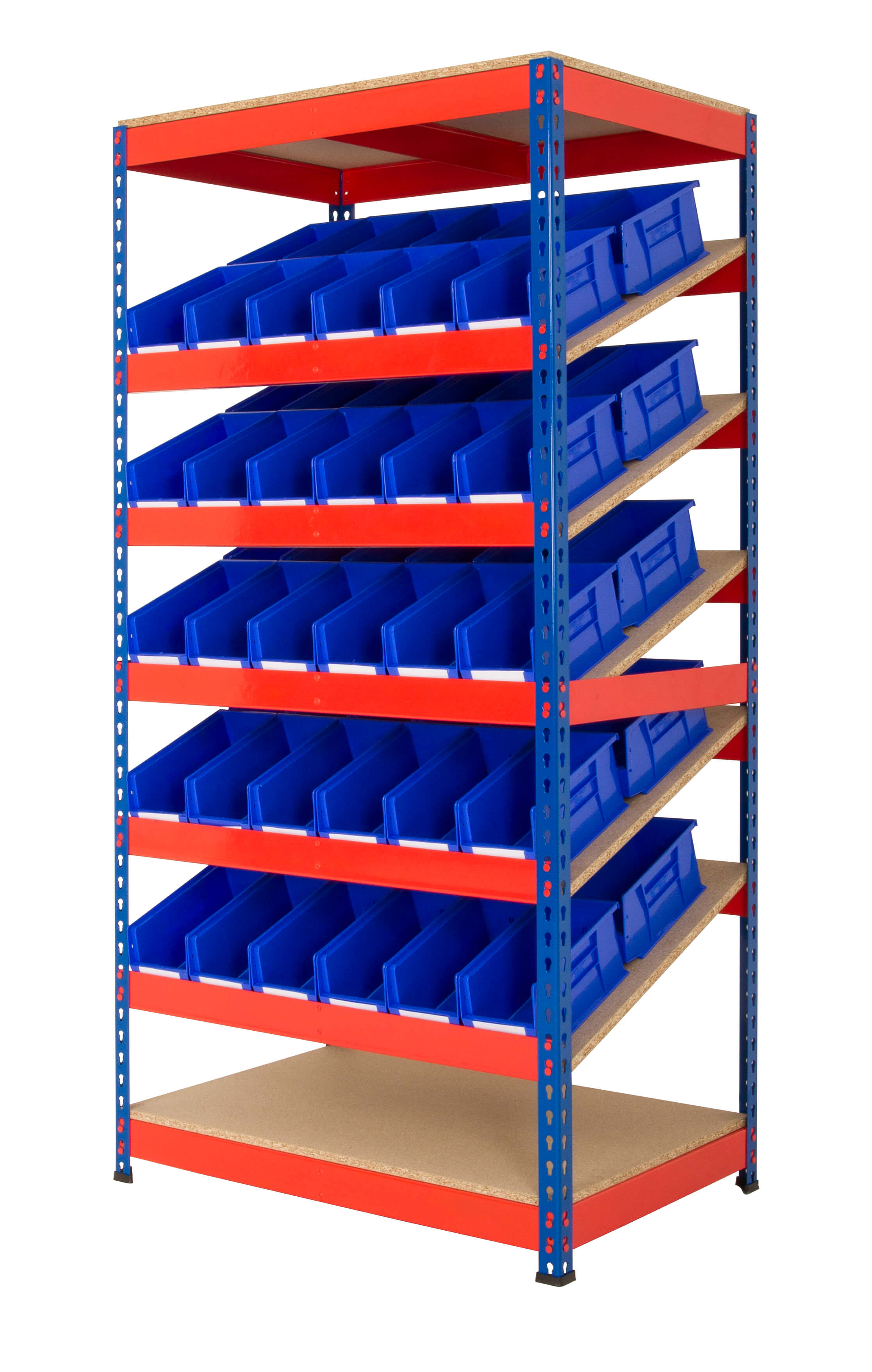 Kanban shelving with bins - 5 sloping shelves fitted with 60 picking bins - 1830x915x610mm - 80kg UDL.