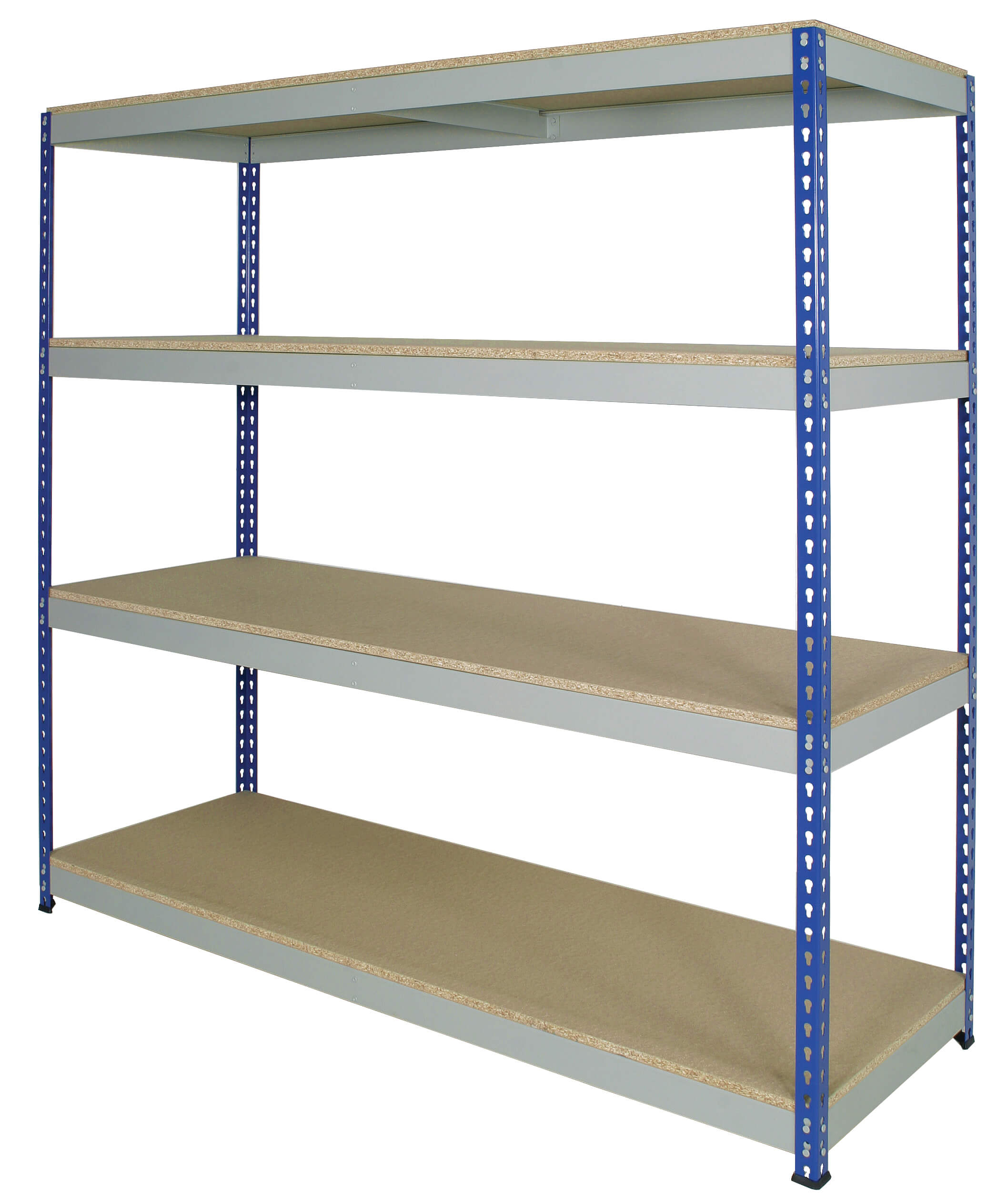 Medium Rivet Shelving, Blue/Grey 4 Shelves - 1830x1830x305mm - 300kg UDL.