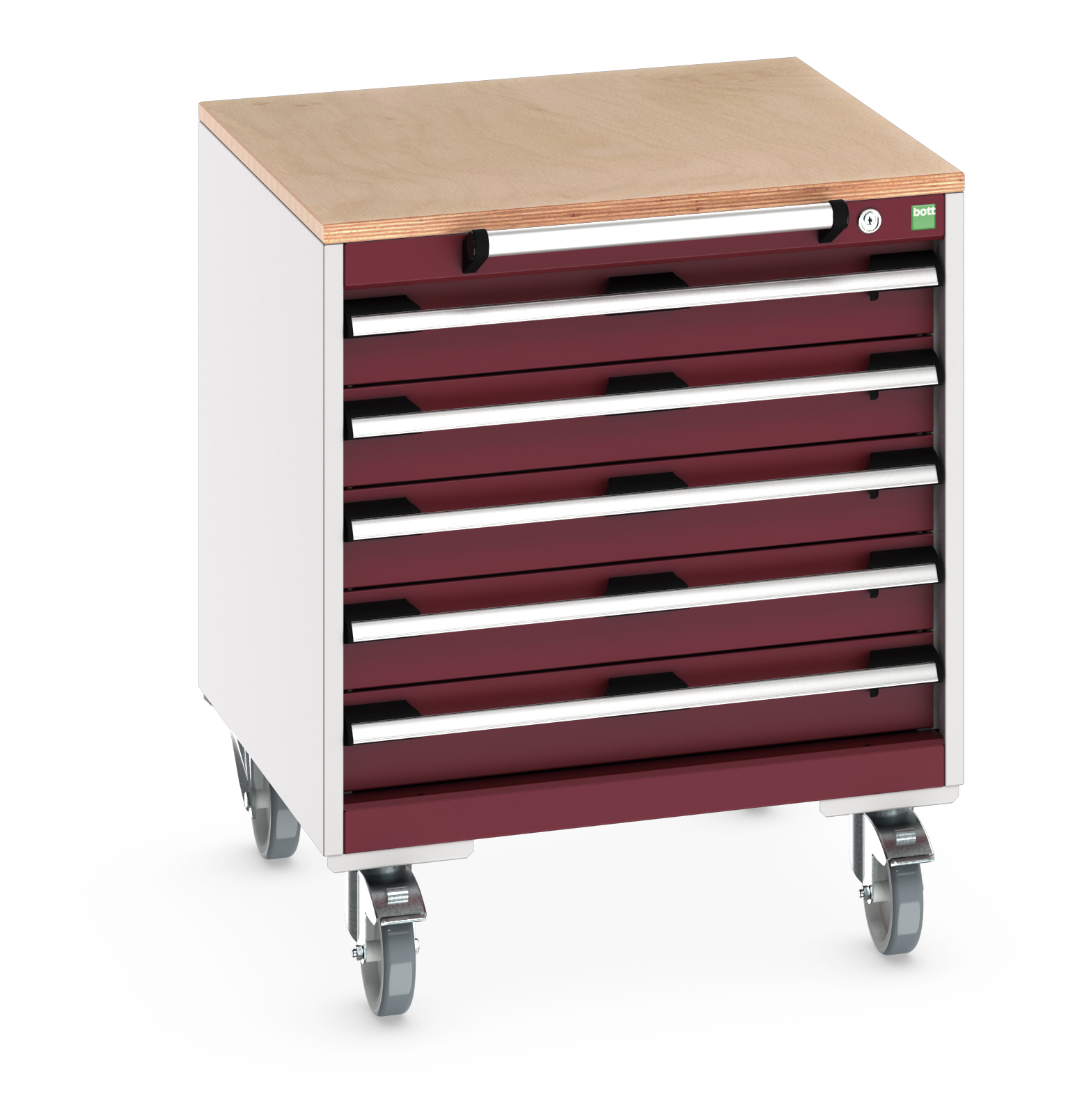 Bott Cubio Mobile Drawer Cabinet With 5 Drawers & Multiplex Worktop - 40402145.24V