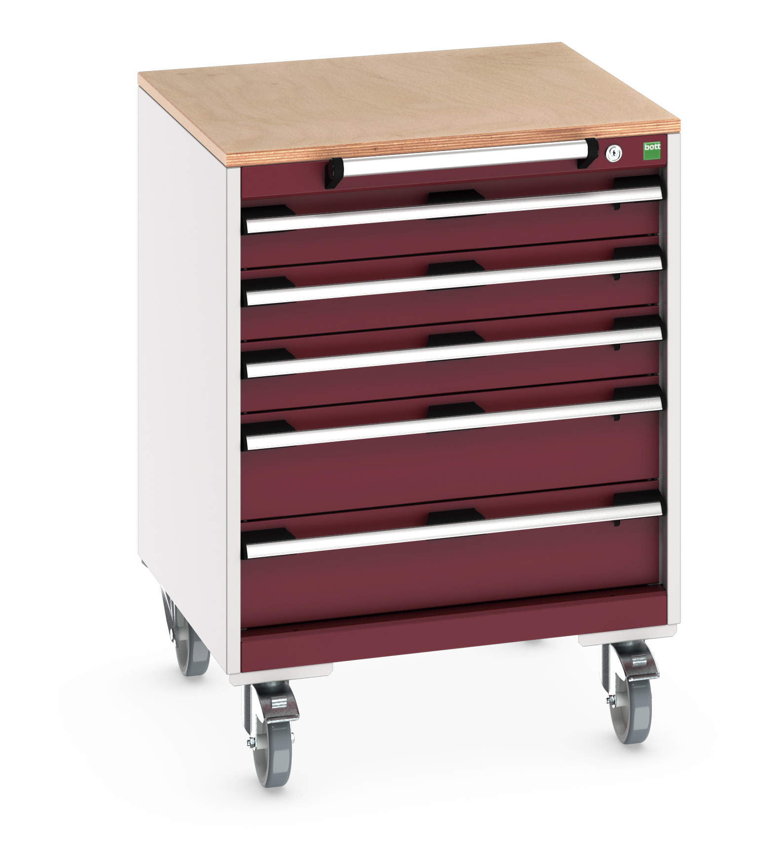 Bott Cubio Mobile Drawer Cabinet With 5 Drawers & Multiplex Worktop - 40402147.24V