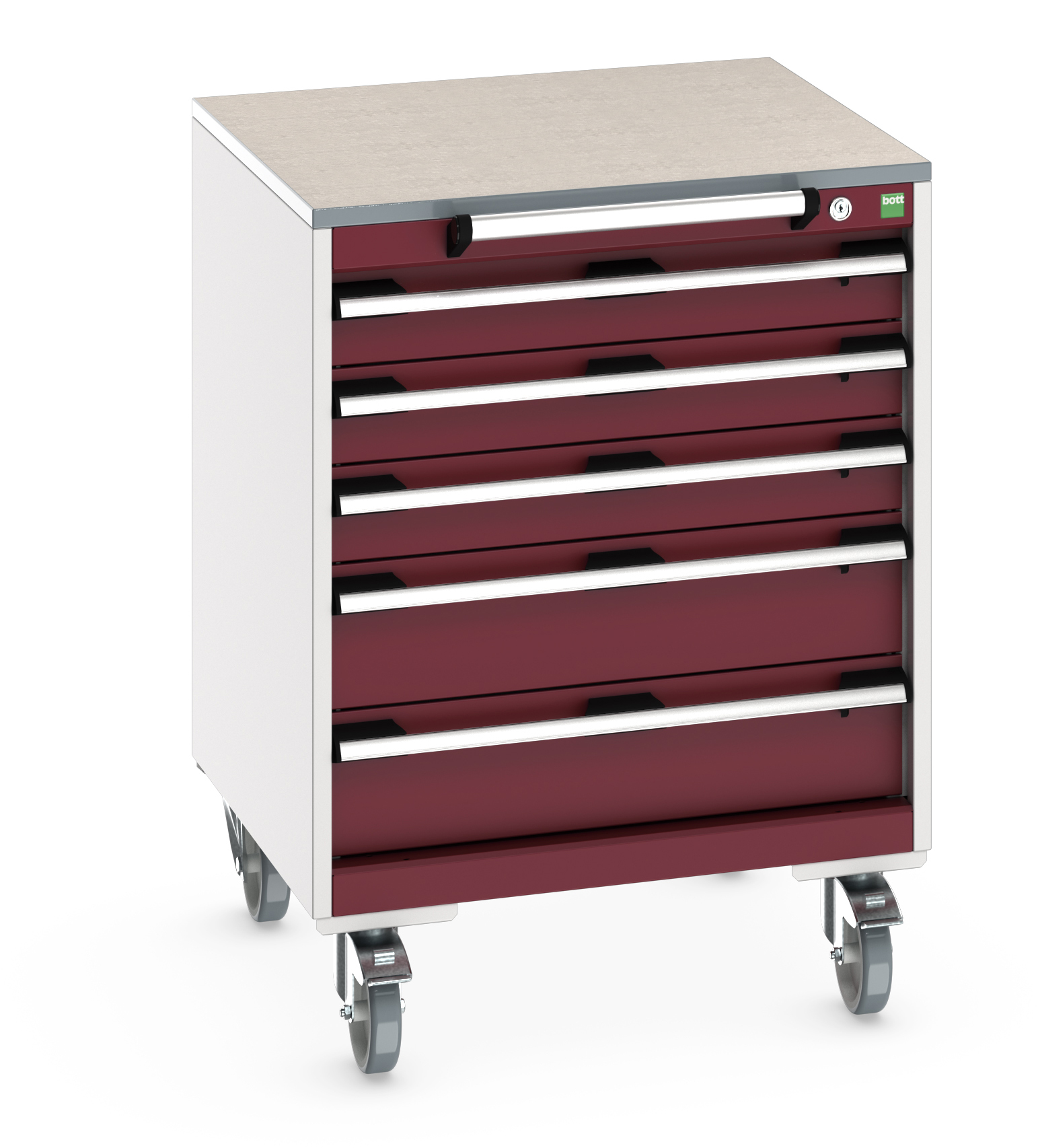 Bott Cubio Mobile Drawer Cabinet With 5 Drawers & Lino Worktop - 40402148.24V