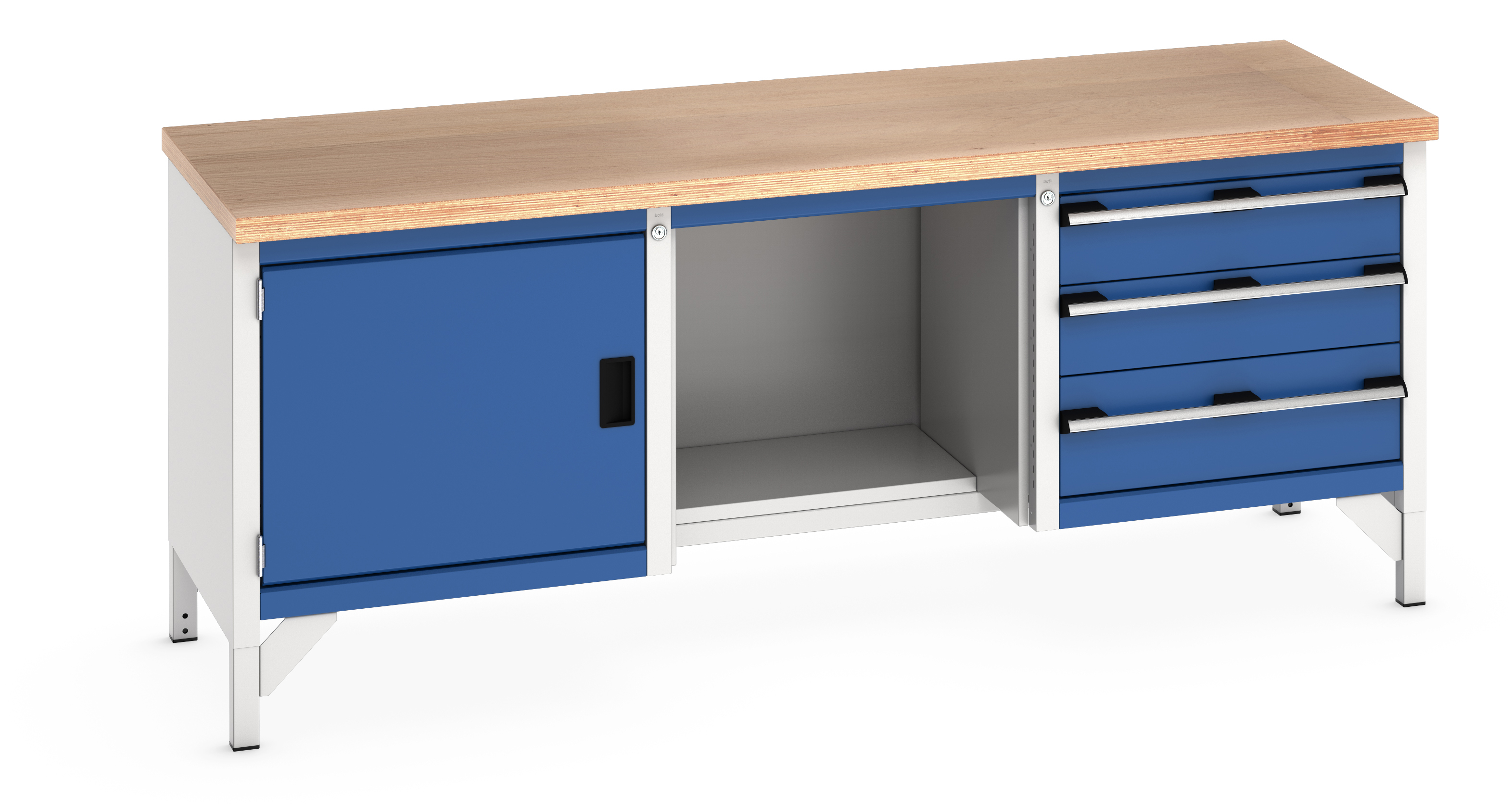 Bott Cubio Storage Bench With Full Cupboard / Open With Half Depth Base Shelf / 3 Drawer Cabinet - 41002070.11V