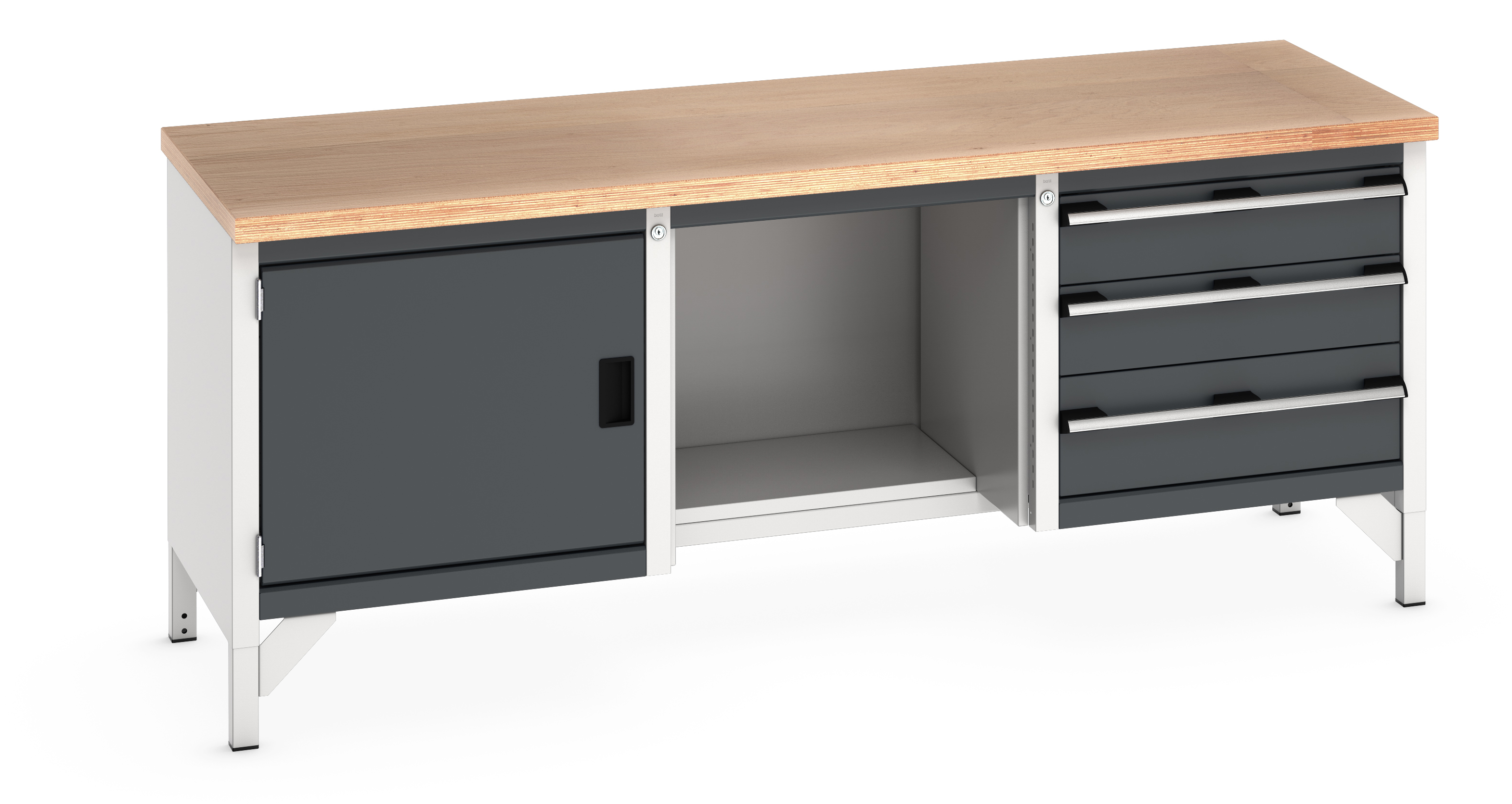 Bott Cubio Storage Bench With Full Cupboard / Open With Half Depth Base Shelf / 3 Drawer Cabinet - 41002070.19V