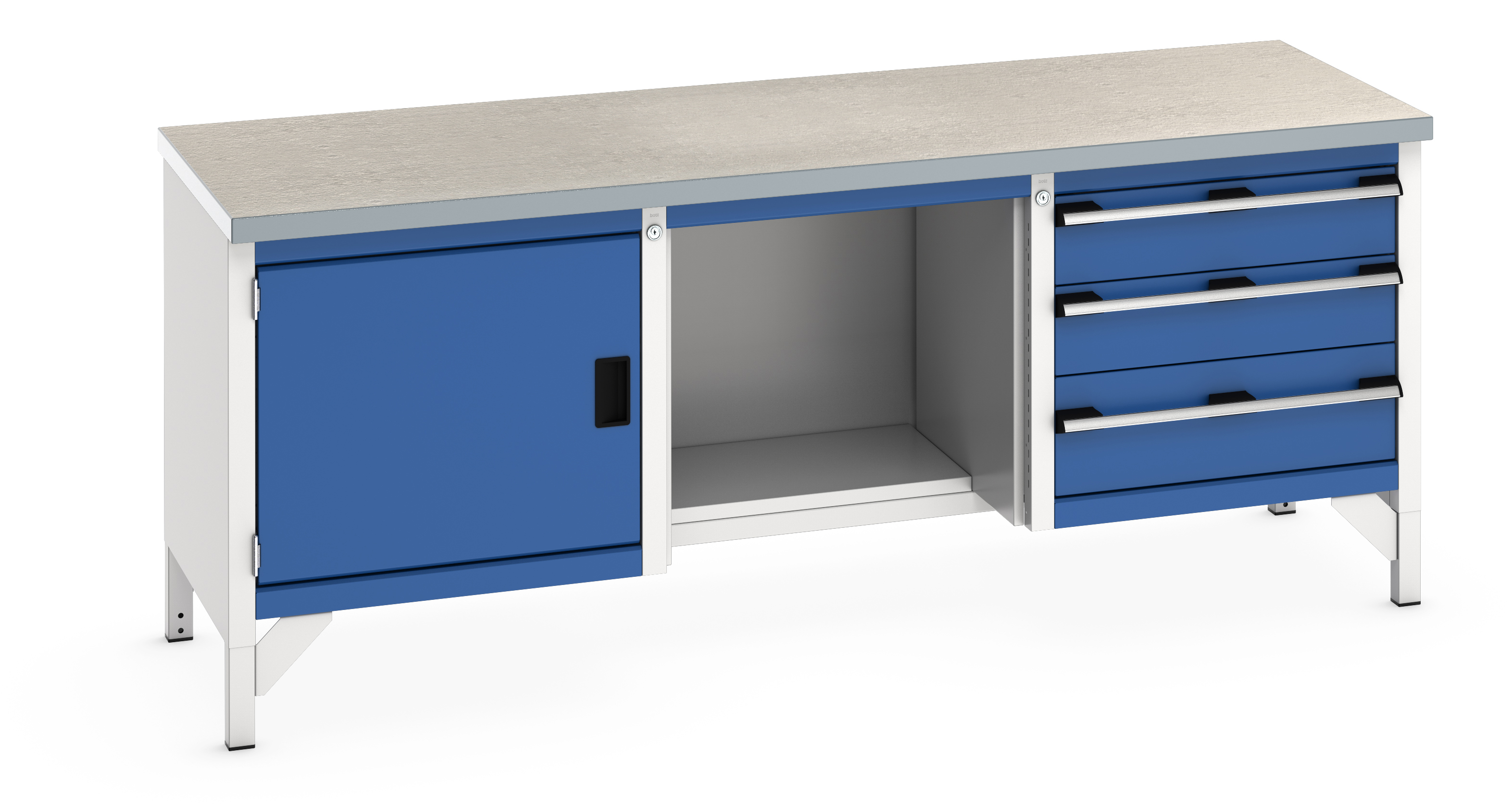 Bott Cubio Storage Bench With Full Cupboard / Open With Half Depth Base Shelf / 3 Drawer Cabinet - 41002072.11V