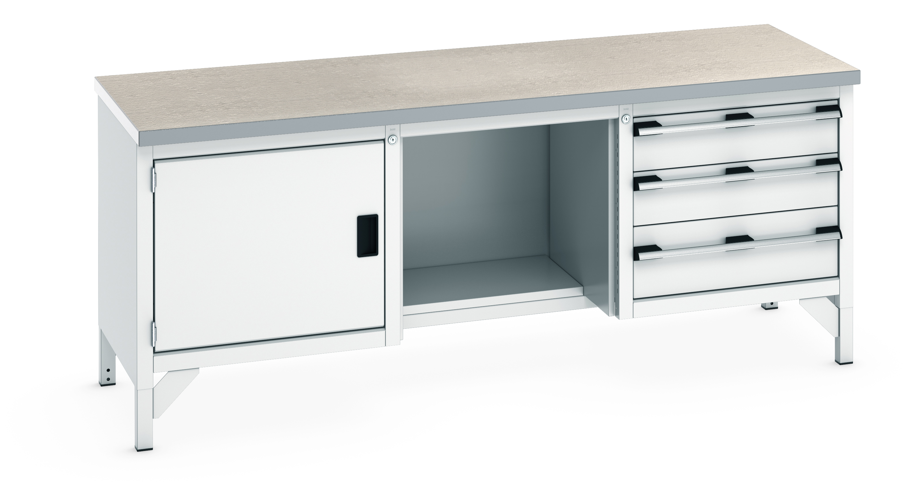 Bott Cubio Storage Bench With Full Cupboard / Open With Half Depth Base Shelf / 3 Drawer Cabinet - 41002072.16V
