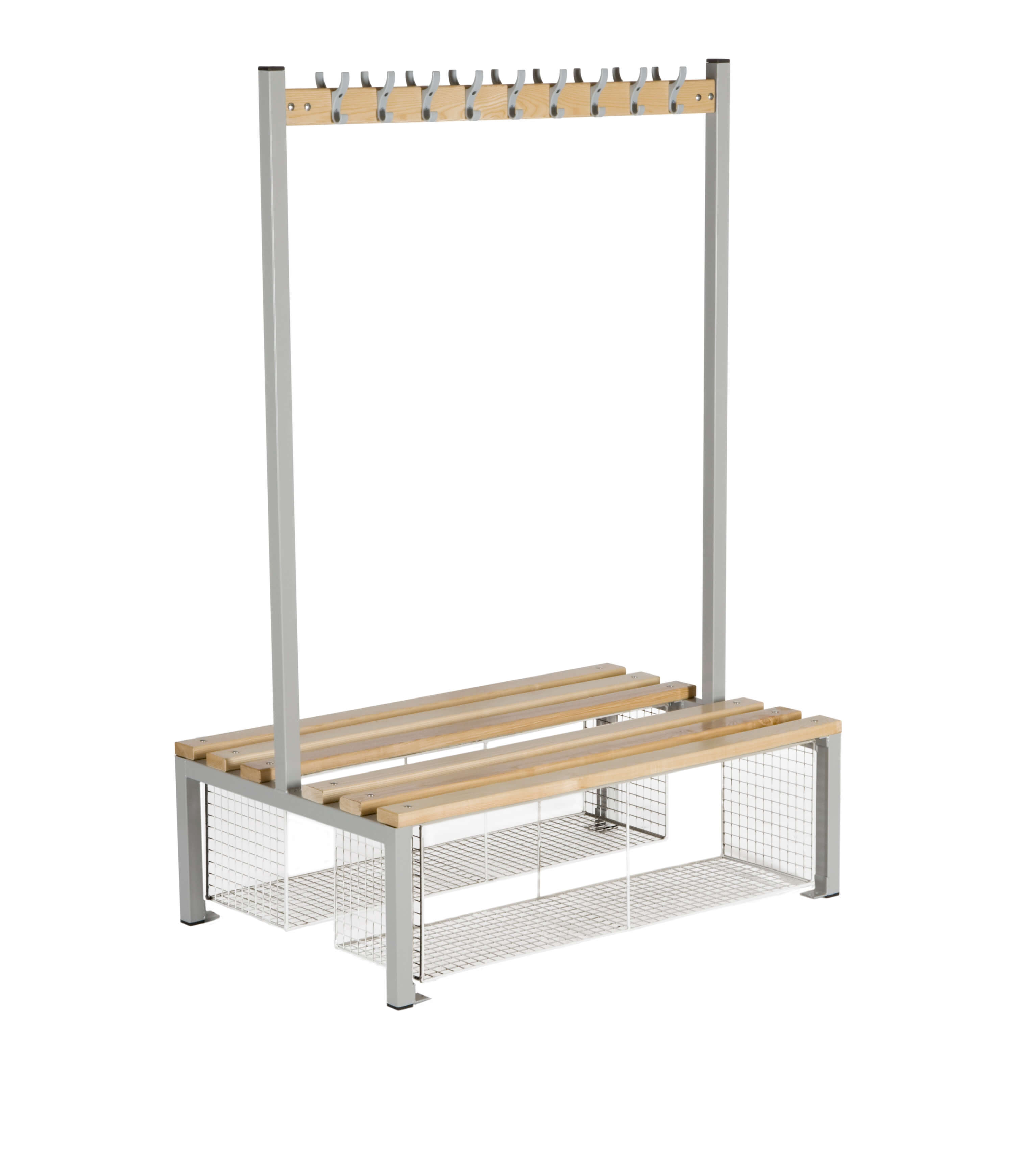 Island Seating Double Sided 24 Hooks + Shoe Tray 1800x1500x760mm (H x W x D) Mid Grey Frame