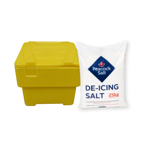 60L Yellow Heavy Duty Grit Bin & 1 25kg White De-Icing Salt Bag