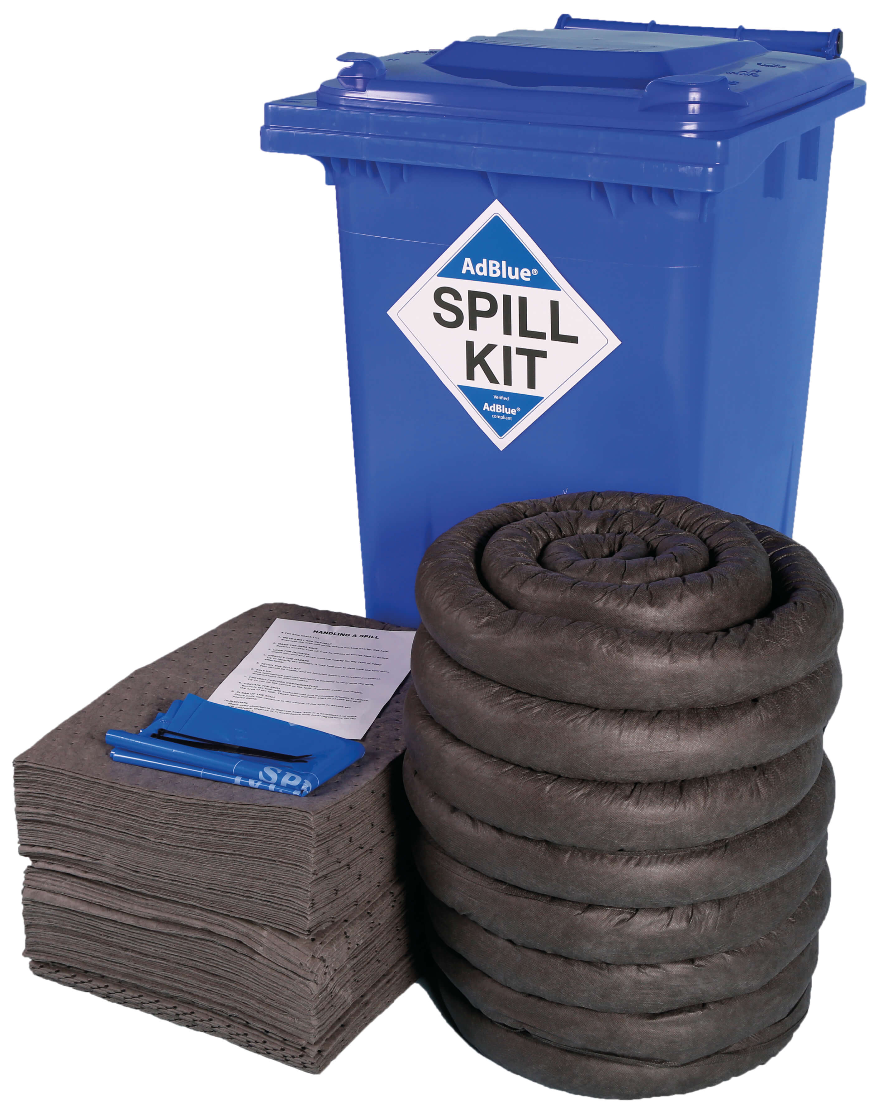240 litre AdBlue spill kit in blue wheelie bin