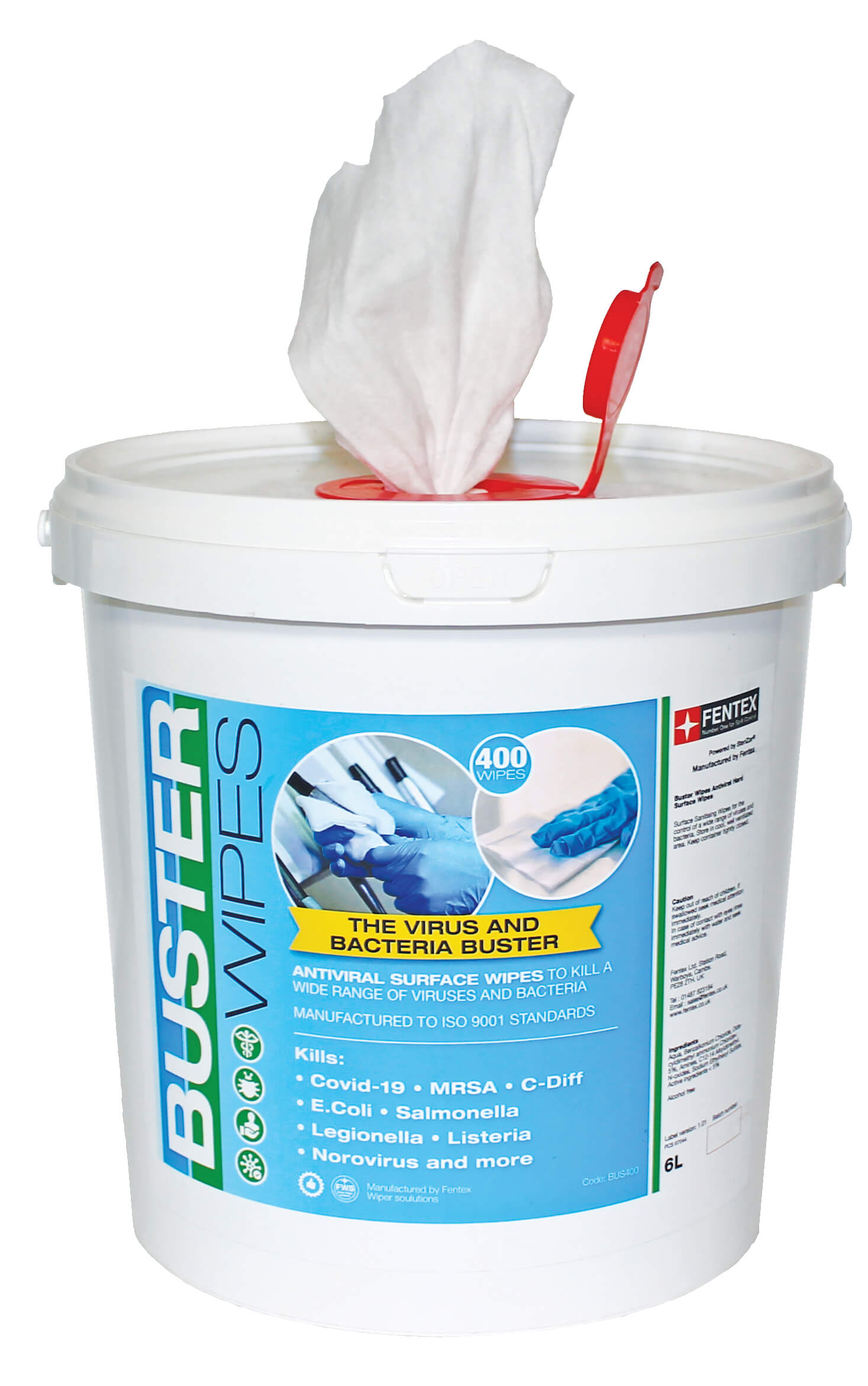 Tub of 400 XL (20cm x 20cm) Buster Wipes powered by Sterizar