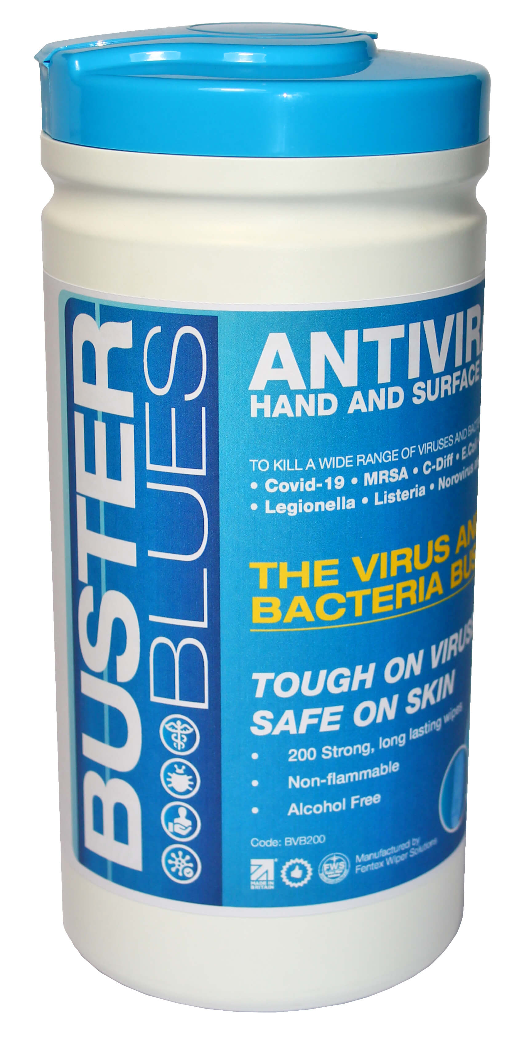 Case of 12 x 2litre tubs of 200 BusterWipe Blue wet wipes