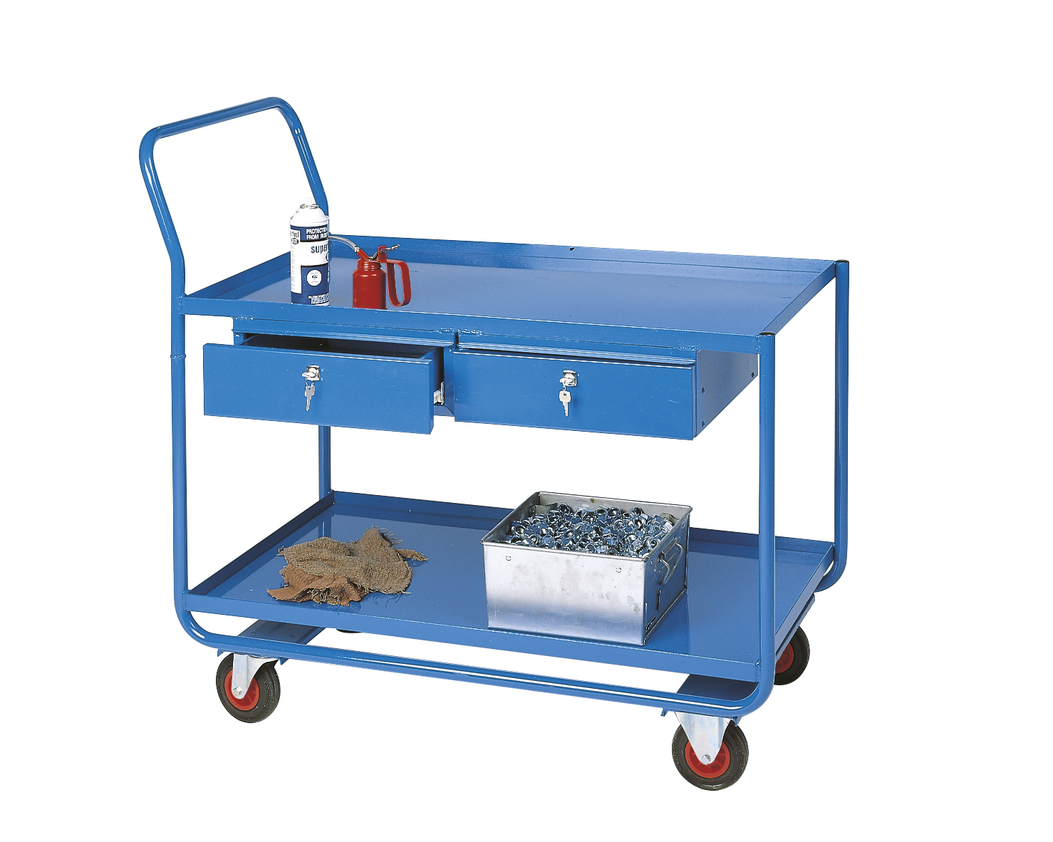 Workshop Trolley with Top & Bottom Steel Shelves & Steel Drawer