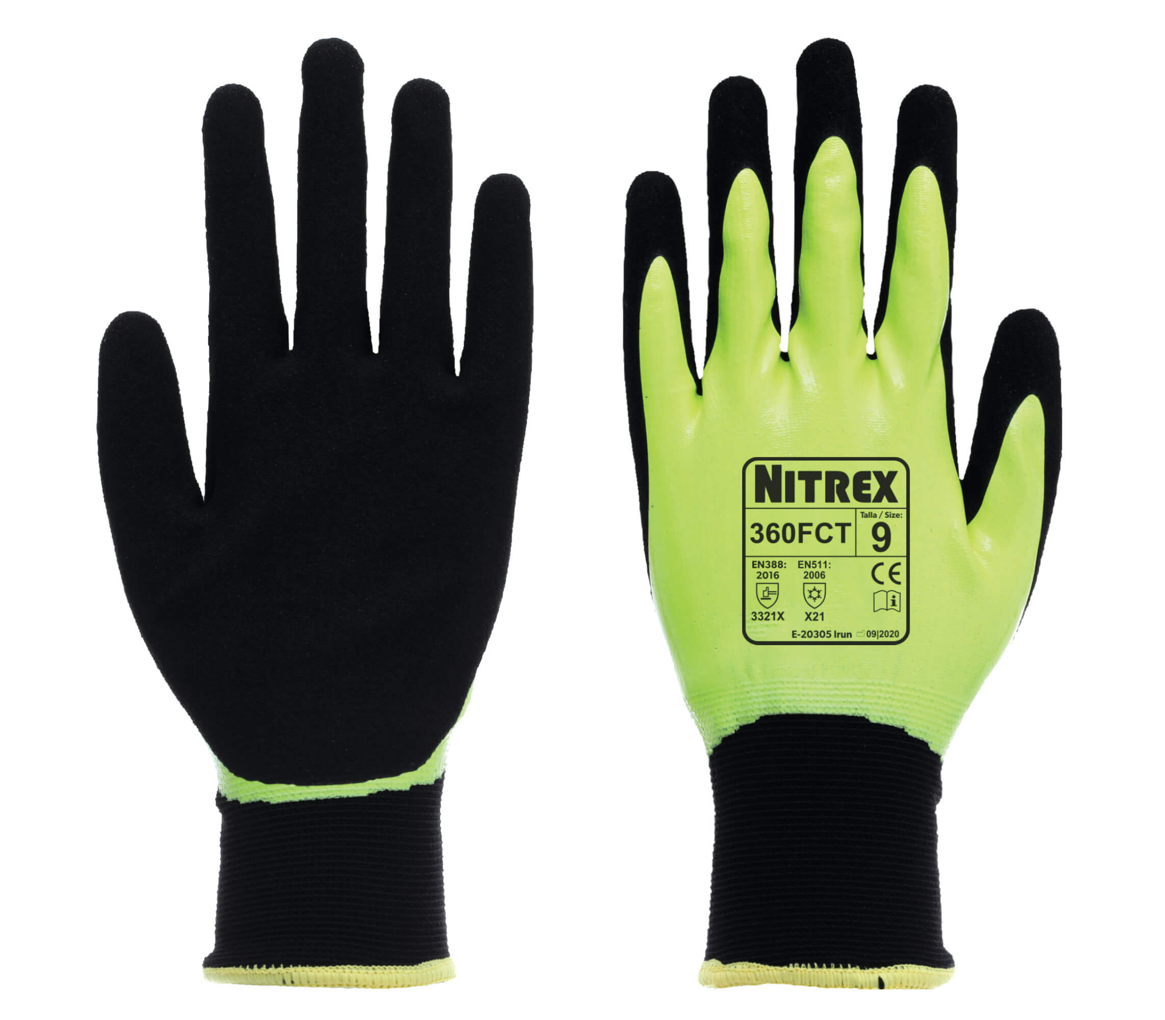 Nitrex 360FCT - Hi-Viz Firm Grip Thermal Work Gloves - Moisture Protection - Abrasion & Tear Protection - Size 7/Small