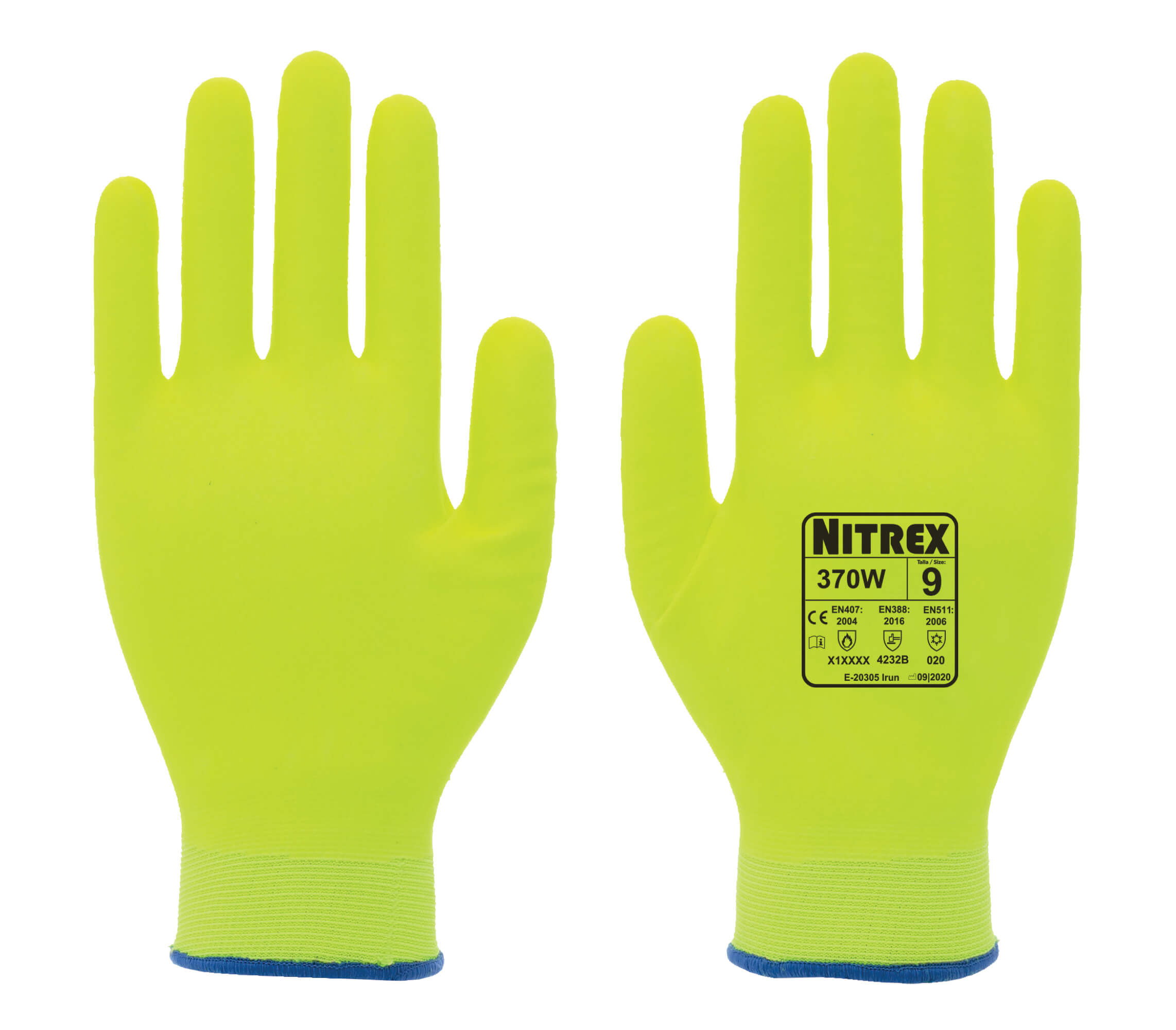 Nitrex 370W - Hi Viz Premium Thermal Work Gloves - Fully Coated Foam Nitrile - Cold & Heat Protection - Size 7/Small