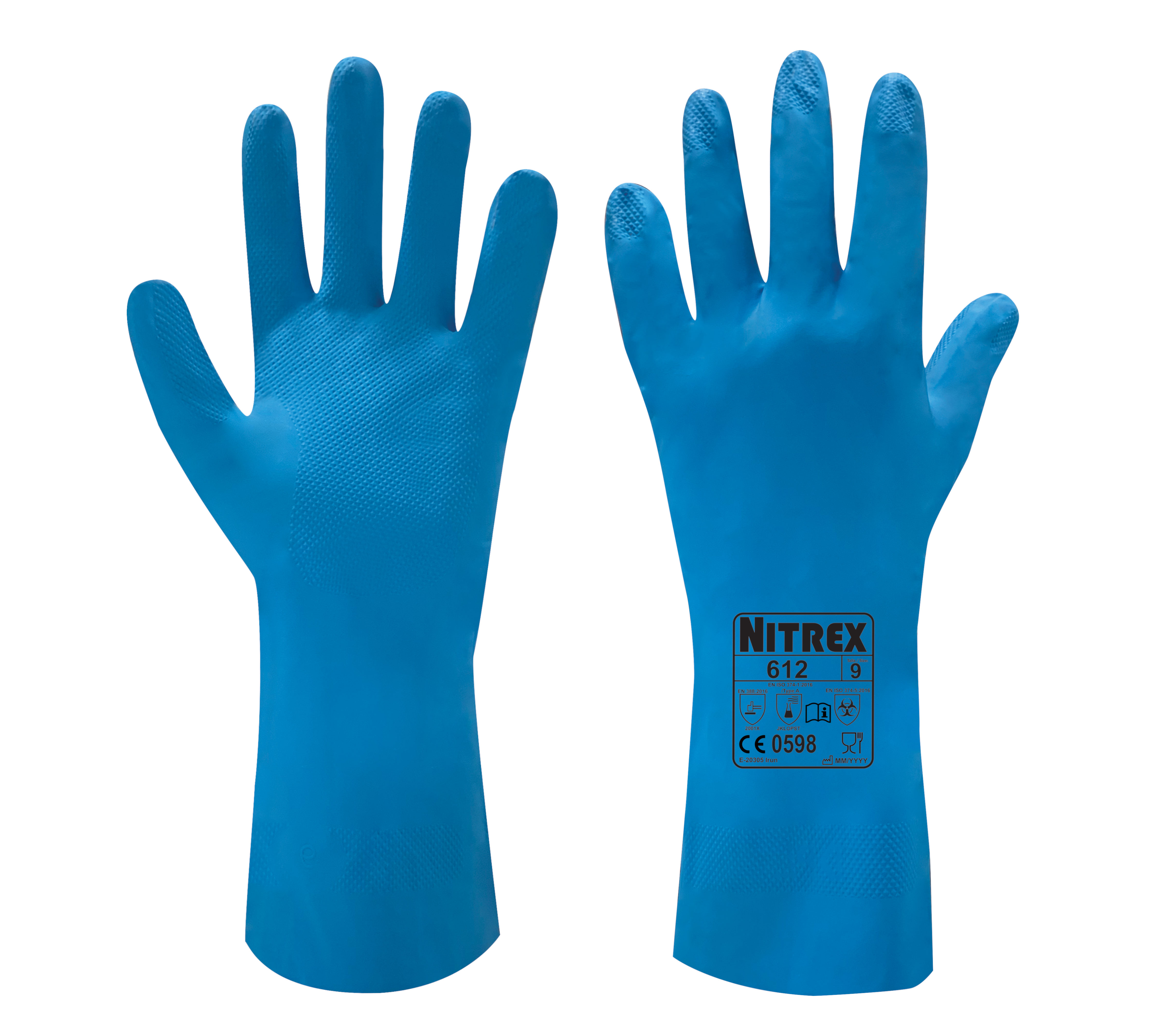 Nitrex 612 - Long Chemical Gauntlet Gloves - Unlined - Food Safe - Abrasion Resistant - Size 6/XS