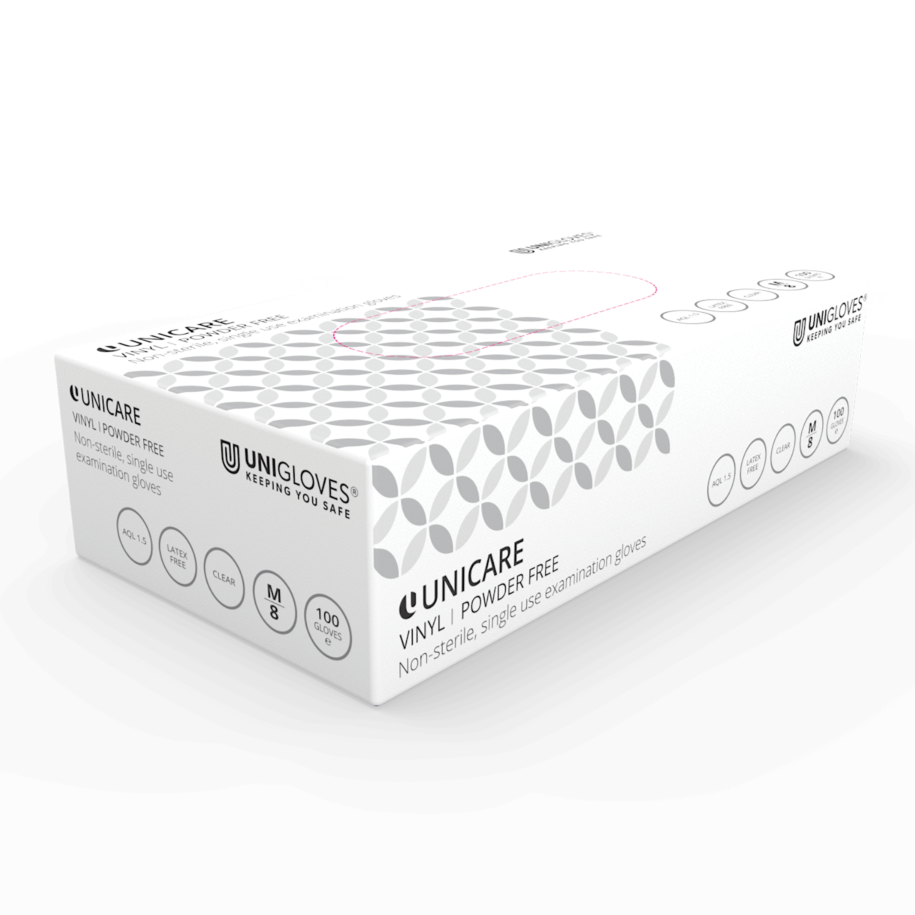 Unicare Clear Vinyl Small  Powder-Free Vinyl Gloves  Cases of 10 Boxes, 100 Gloves per Box