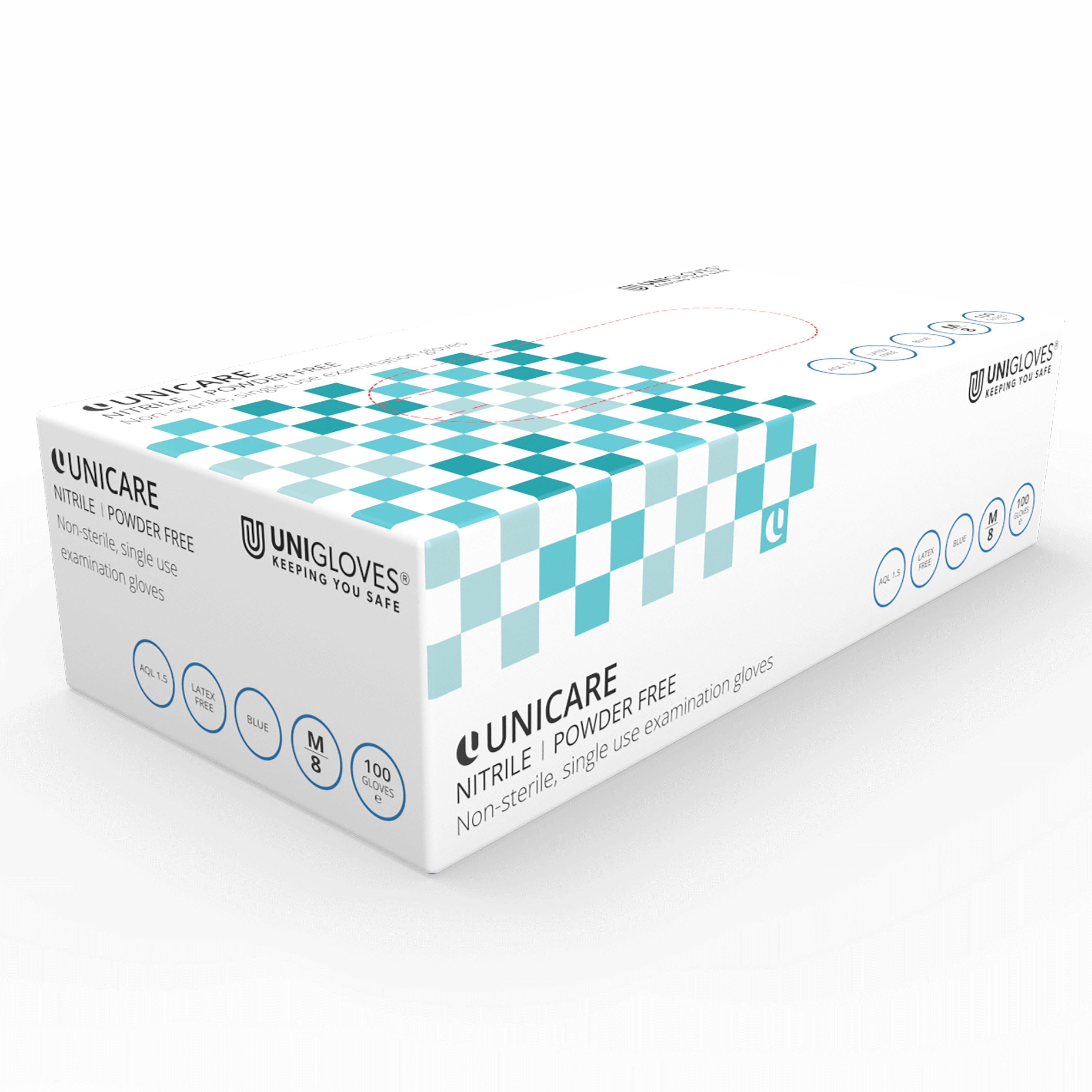 Unicare Nitrile Small - Powder-Free Medical Examination Gloves  - Cases of 10 Boxes, 100 Gloves per Box
